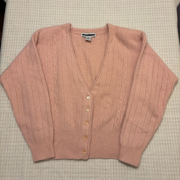 Jennifer Moore Women’s L Pink Lambswool Angora Padded Shoulder Cardigan Sweater - Picture 8 of 10